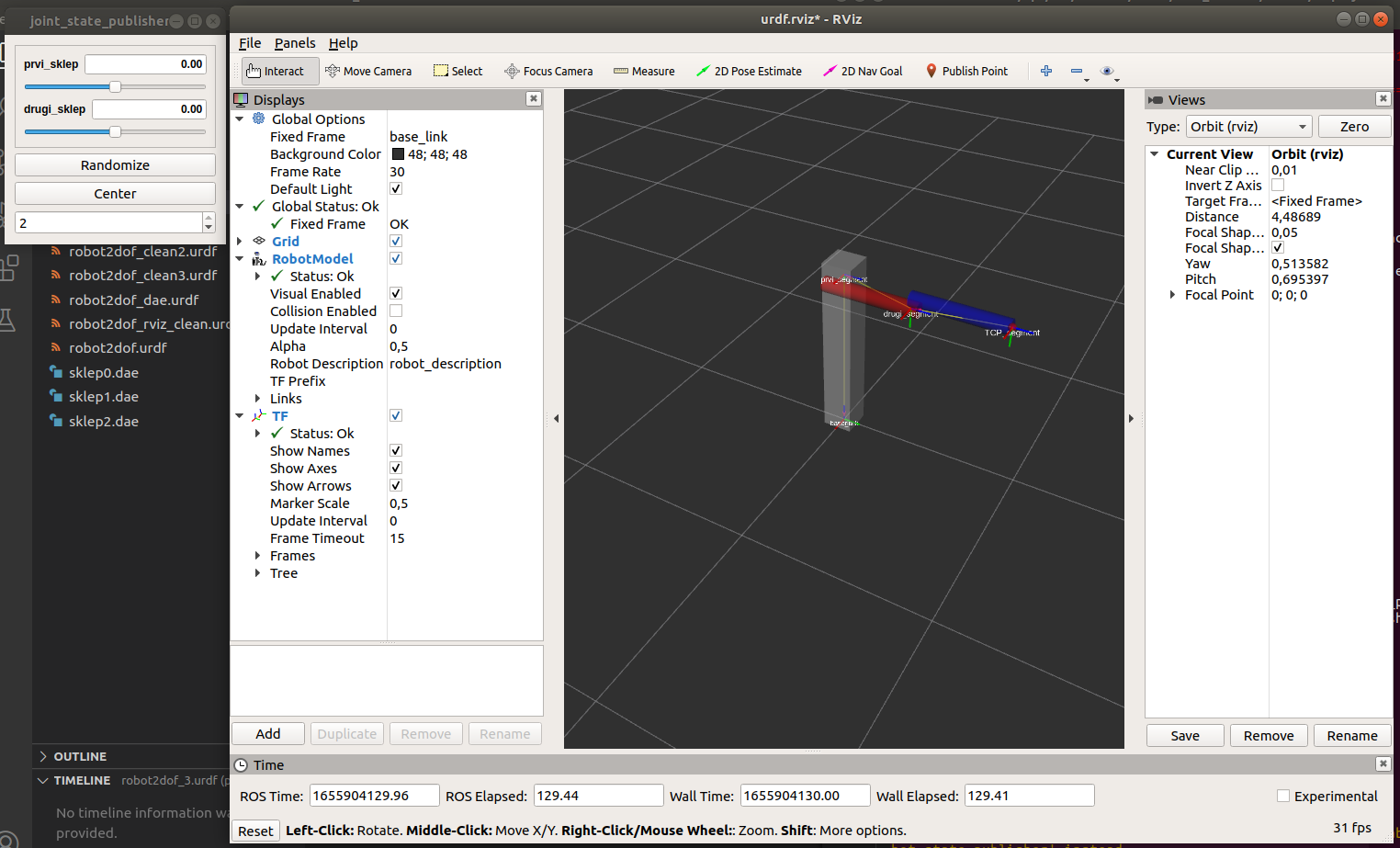 Image shows rviz and gui for 2 DOF robot